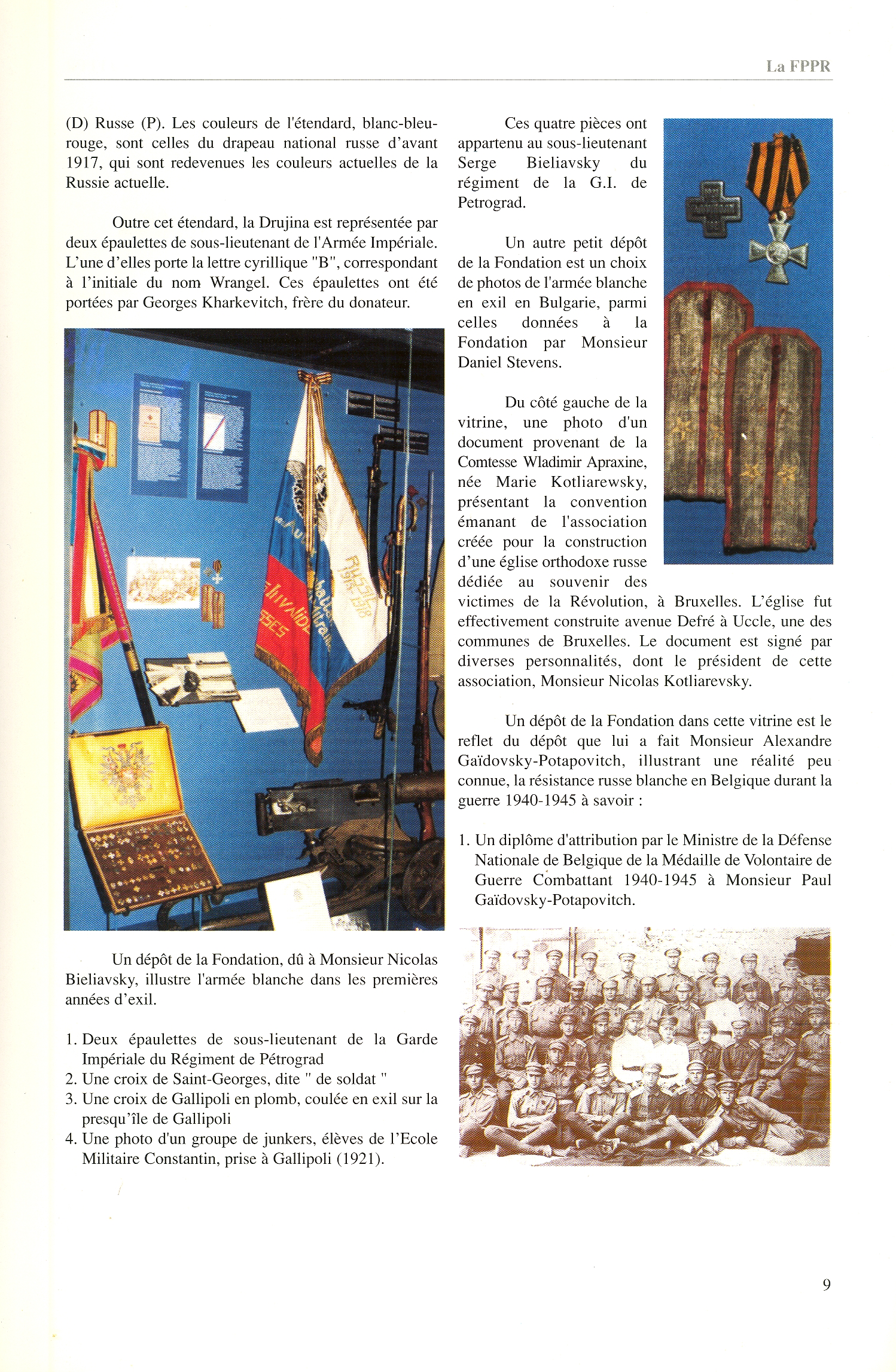 FPPR Revue 01 2002 11. Page 09. La Vitrine de l|Emigration au Musée de l|Armée de Bruxelles. Un exemple de notre action par Daniel Stevens