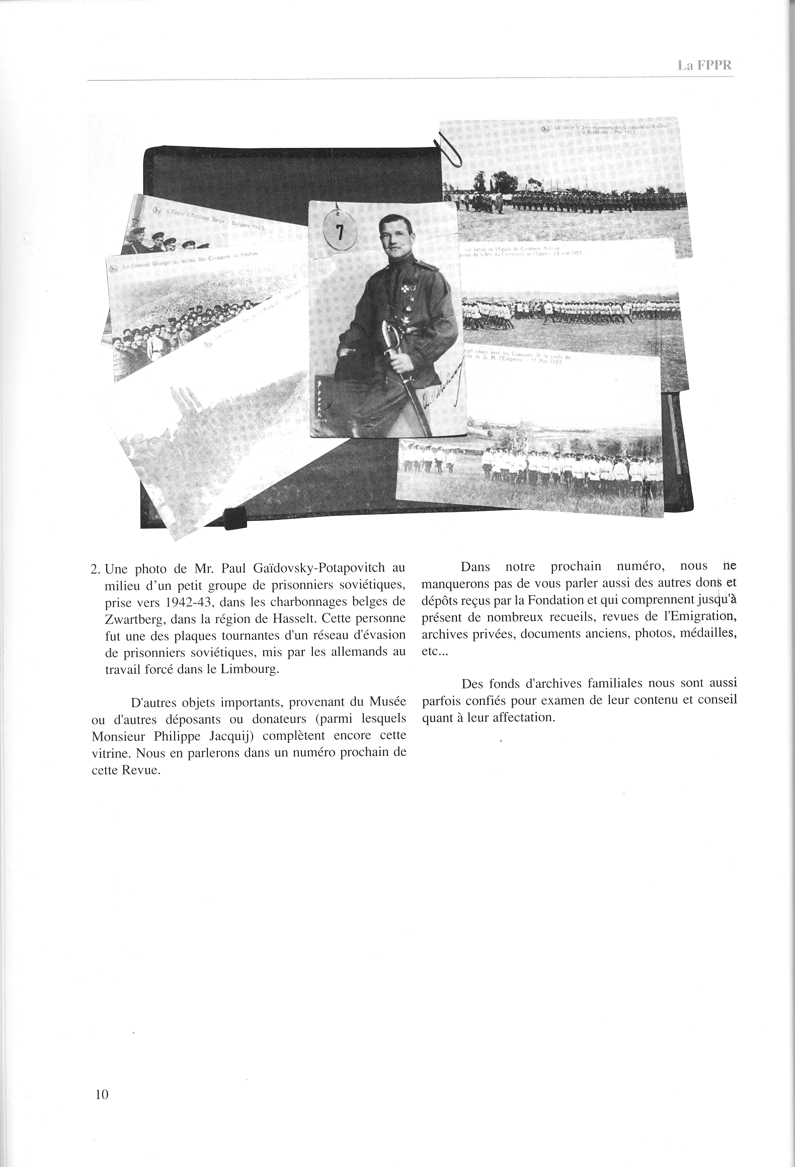 FPPR Revue 01 2002 12. Page 10. La Vitrine de l|Emigration au Musée de l|Armée de Bruxelles. Un exemple de notre action par Daniel Stevens