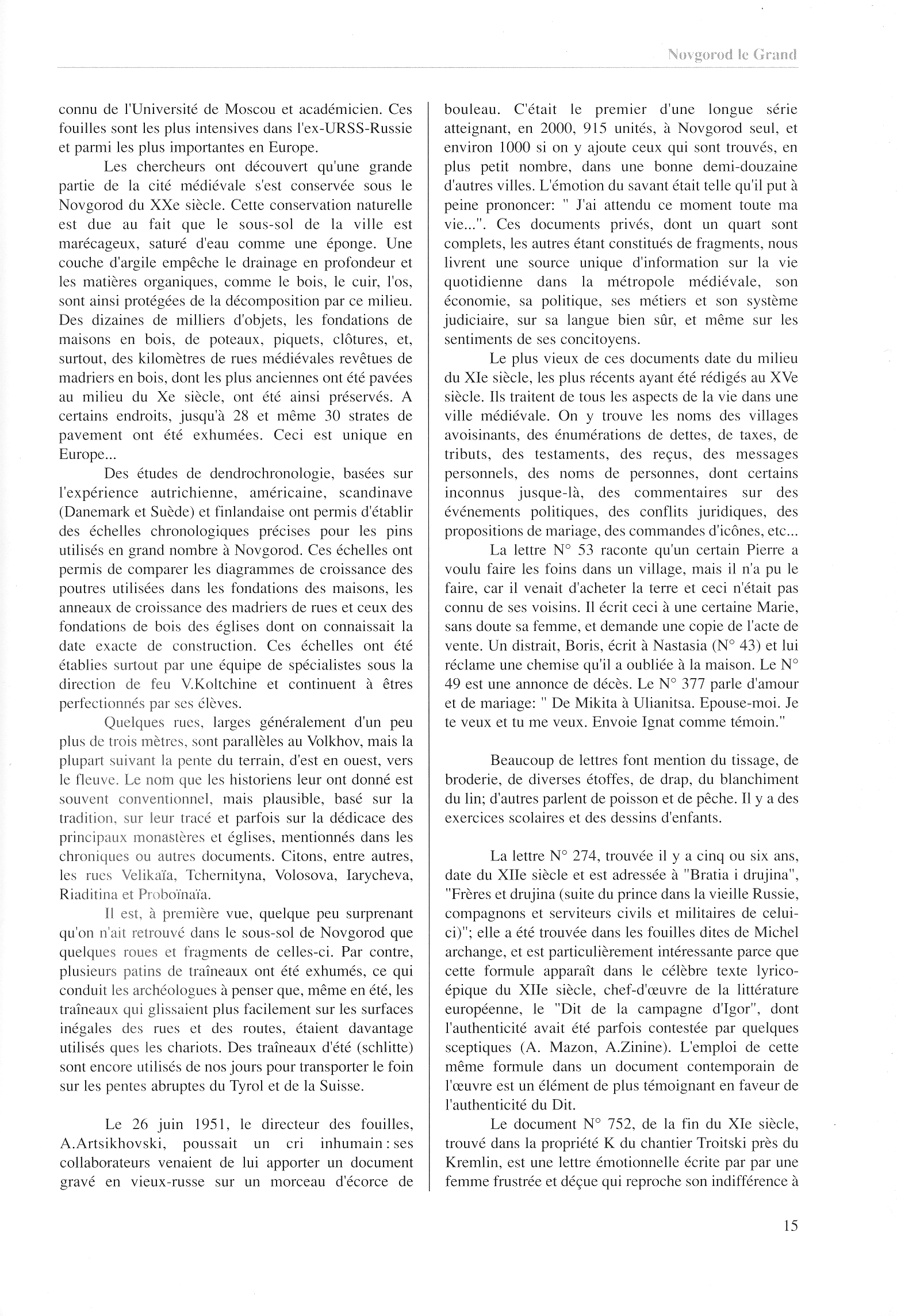 FPPR Revue 01 2002 17. Page 15. Novgorod le Grand. Anatomie d|une métropole médiévale russe par Jean Blankoff
