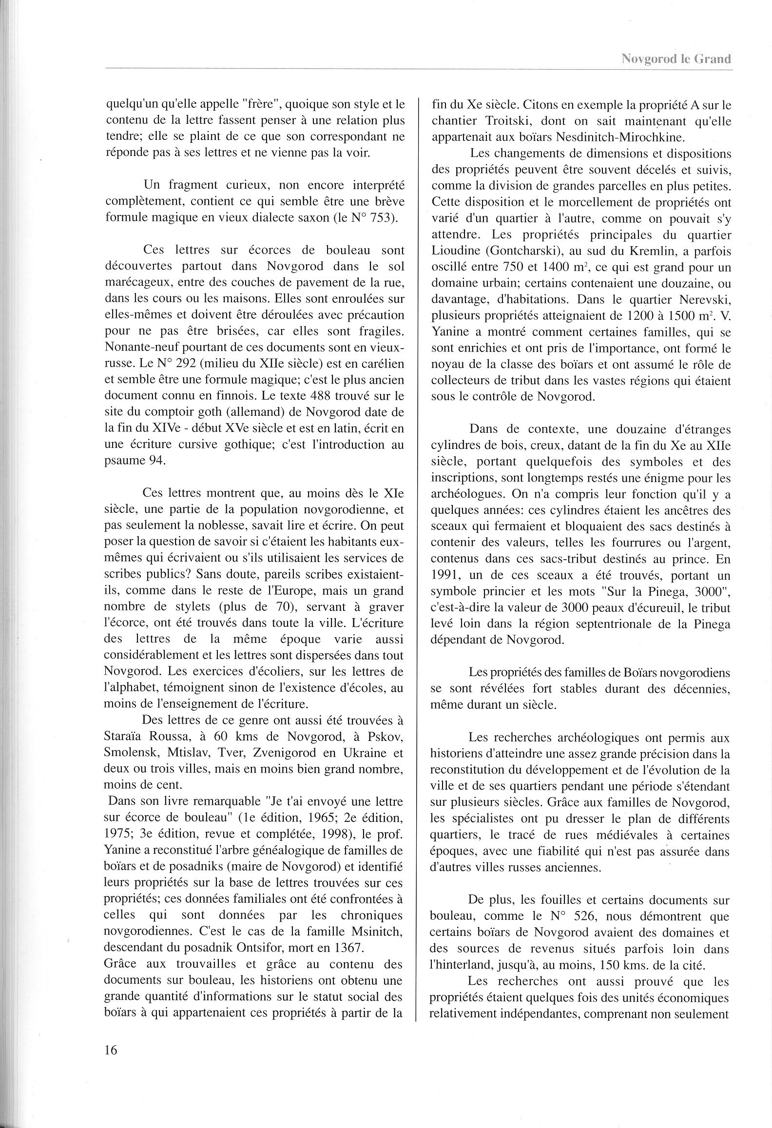 FPPR Revue 01 2002 18. Page 16. Novgorod le Grand. Anatomie d|une métropole médiévale russe par Jean Blankoff