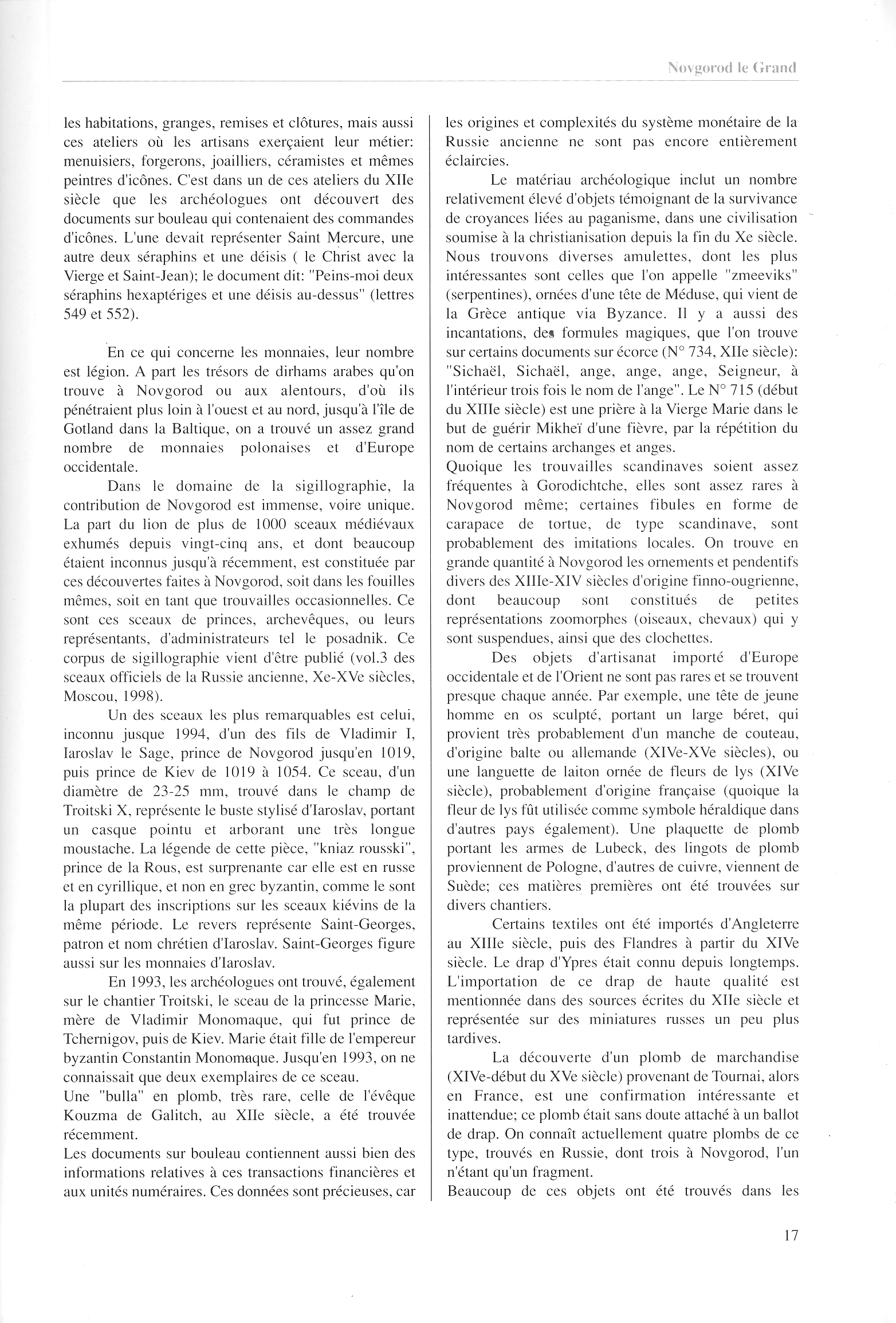 FPPR Revue 01 2002 19. Page 17. Novgorod le Grand. Anatomie d|une métropole médiévale russe par Jean Blankoff
