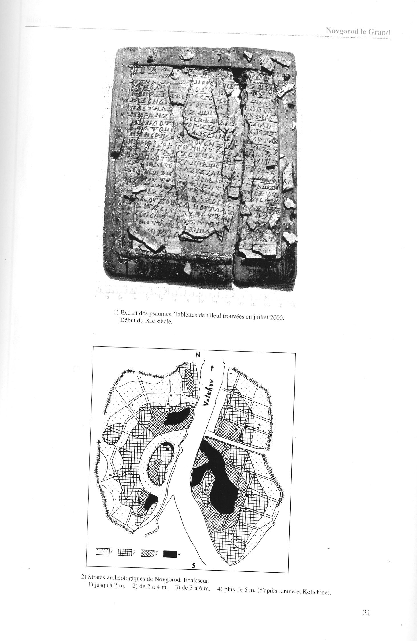 FPPR Revue 01 2002 23. Page 21. Extrait des psaumes sur tablettes de tilleul et Strates archéologique de Novgorod par Jean Blankoff